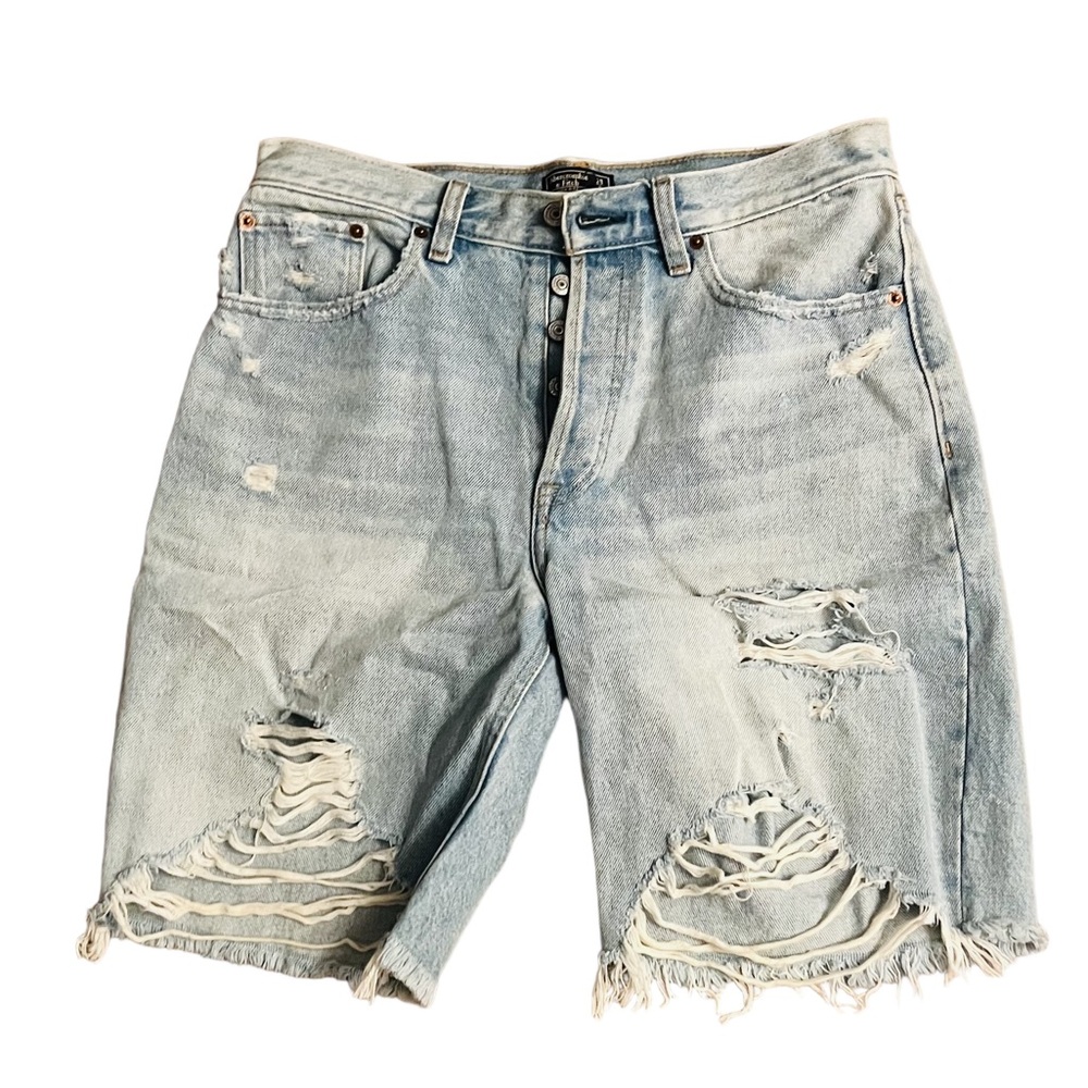 Distressed Light Blue Denim Shorts abercrombi 8”” shorts